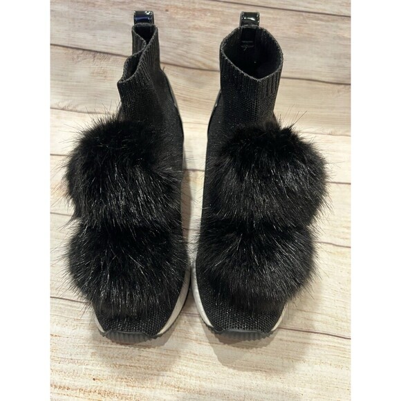 Michael Kors Skyler Pom-Pom Metallic Stretch-Knit Sock Sneaker Size 7 - Picture 3 of 10